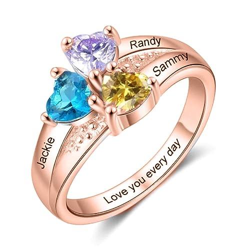 【並行輸入品】INURAN Personalized 14K Yellow Gold 3 Birthstones Rings Mother'sの画像