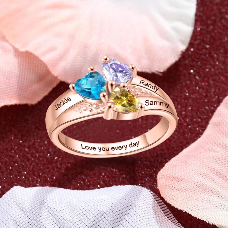 【並行輸入品】INURAN Personalized 14K Yellow Gold 3 Birthstones Rings Mother'sの画像