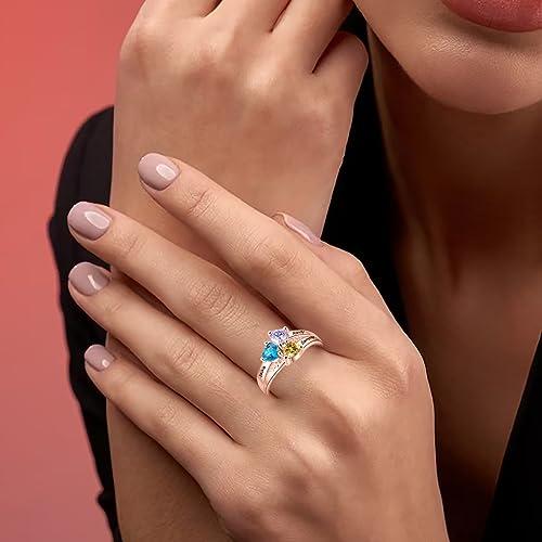 【並行輸入品】INURAN Personalized 14K Yellow Gold 3 Birthstones Rings Mother'sの画像