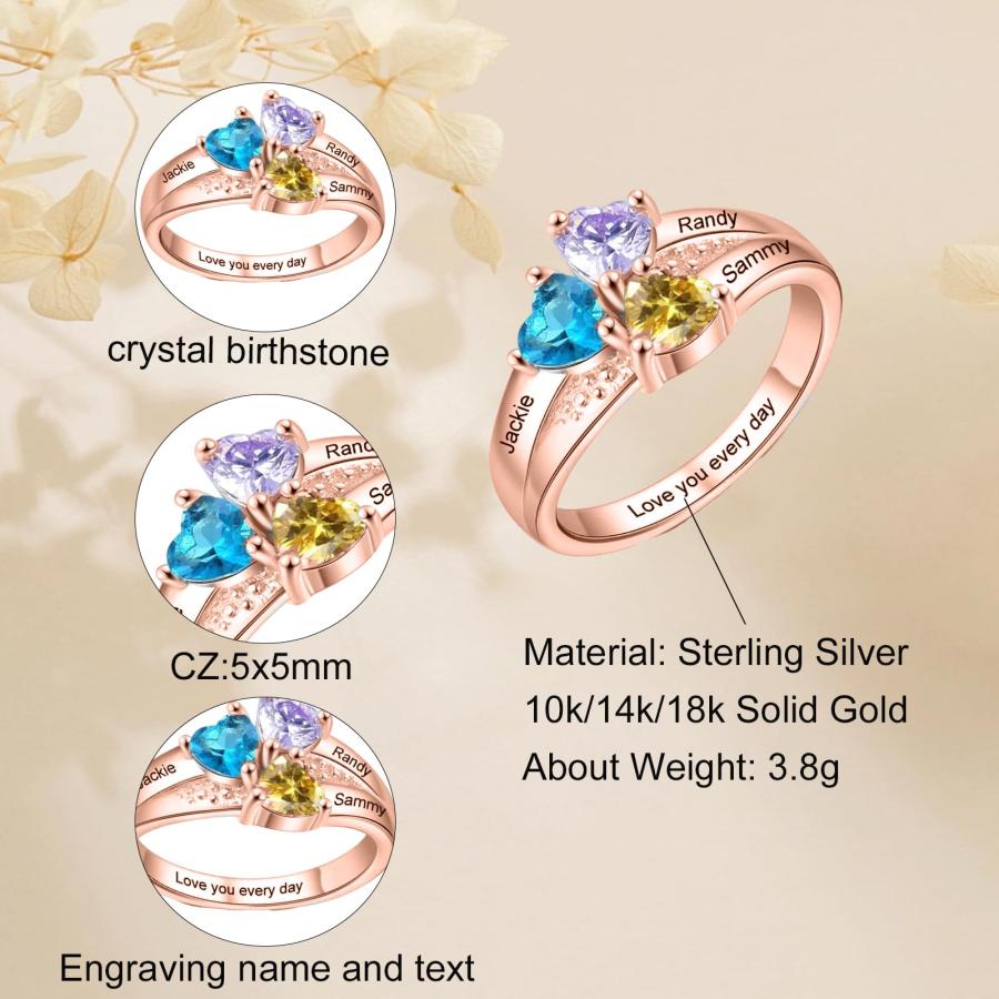 【並行輸入品】INURAN Personalized 14K Yellow Gold 3 Birthstones Rings Mother'sの画像