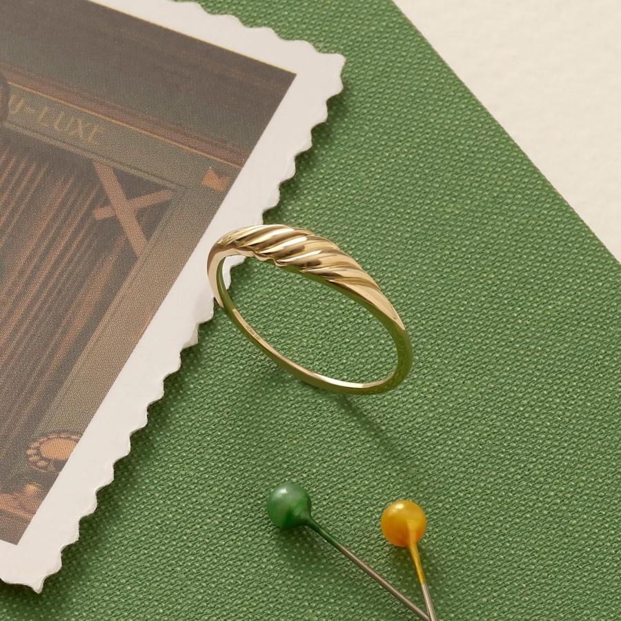 【並行輸入品】14K ソリッドゴールド ツイストスタッキングリング レディース スタッカブル スモール クロワッサン ツイストリング 細い 重ねの画像