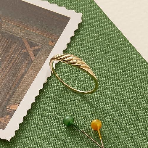 【並行輸入品】14K ソリッドゴールド ツイストスタッキングリング レディース スタッカブル スモール クロワッサン ツイストリング 細い 重ねの画像