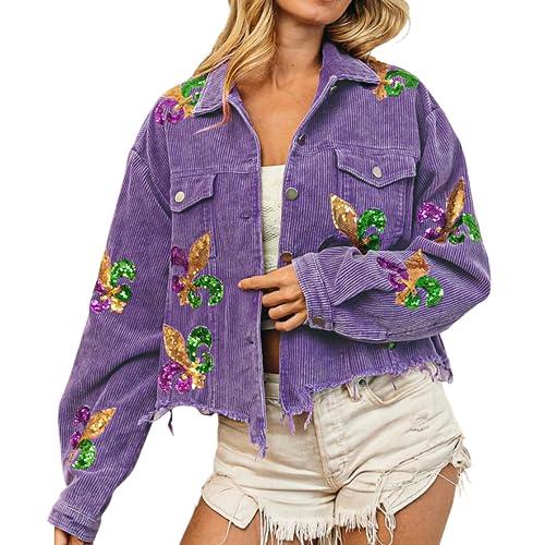 【並行輸入品】SeekMe Fall Corduroy Jackets for Women Cropped Shacket Sequin Pr_1