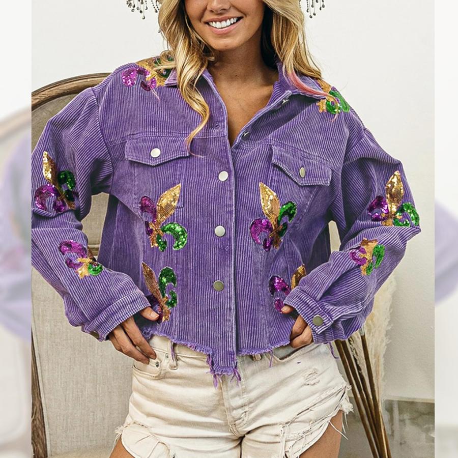 【並行輸入品】SeekMe Fall Corduroy Jackets for Women Cropped Shacket Sequin Pr_3