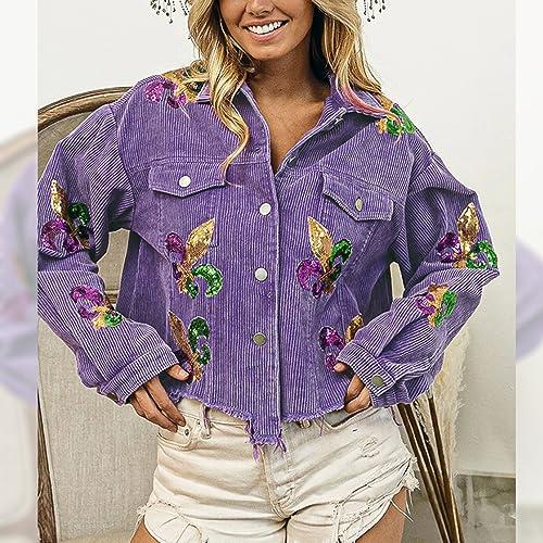 【並行輸入品】SeekMe Fall Corduroy Jackets for Women Cropped Shacket Sequin Pr_4