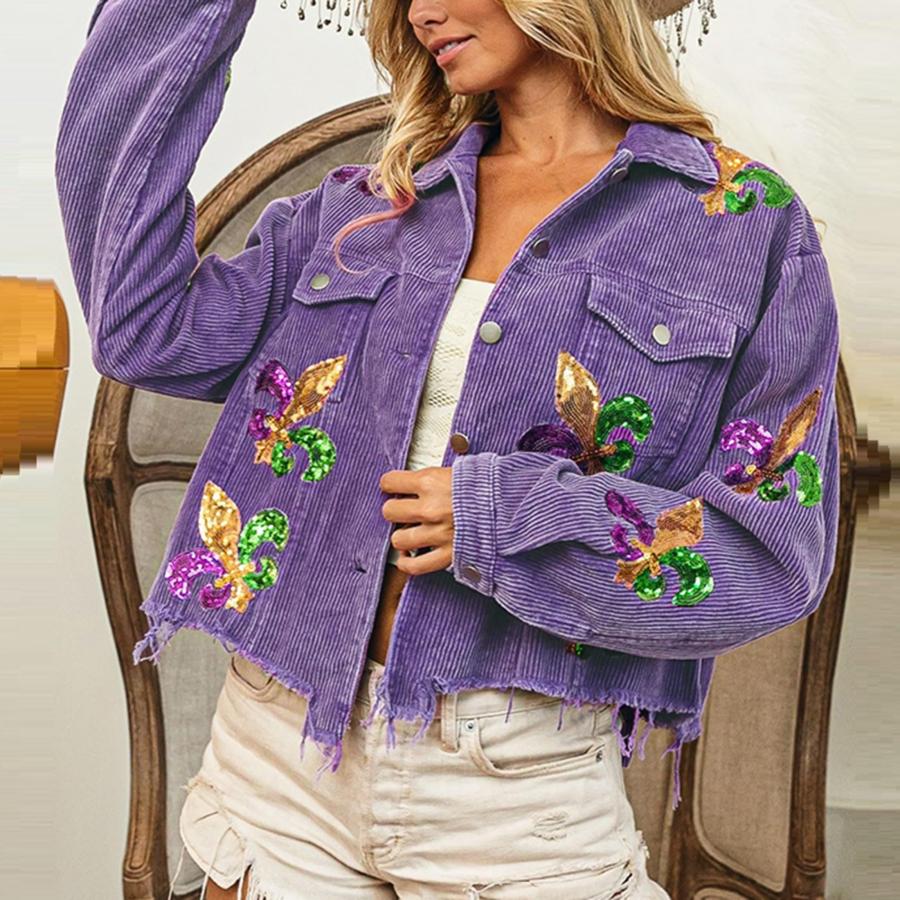 【並行輸入品】SeekMe Fall Corduroy Jackets for Women Cropped Shacket Sequin Pr_6
