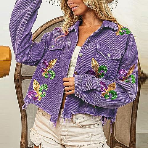 【並行輸入品】SeekMe Fall Corduroy Jackets for Women Cropped Shacket Sequin Pr_7