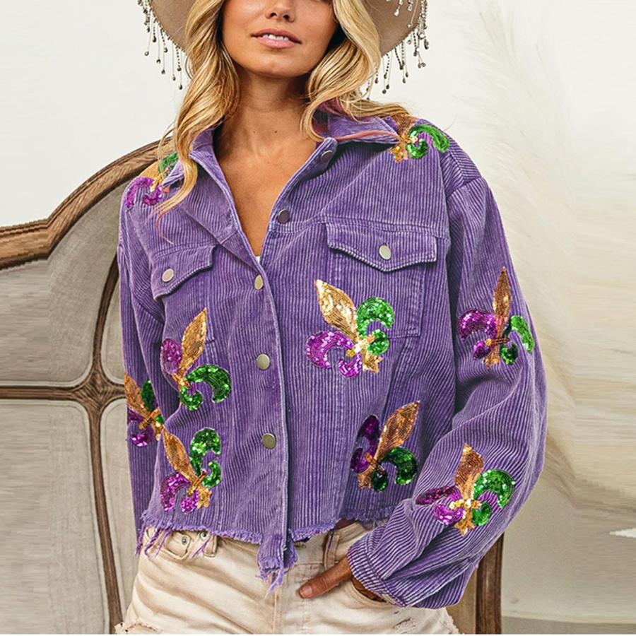 【並行輸入品】SeekMe Fall Corduroy Jackets for Women Cropped Shacket Sequin Pr_9