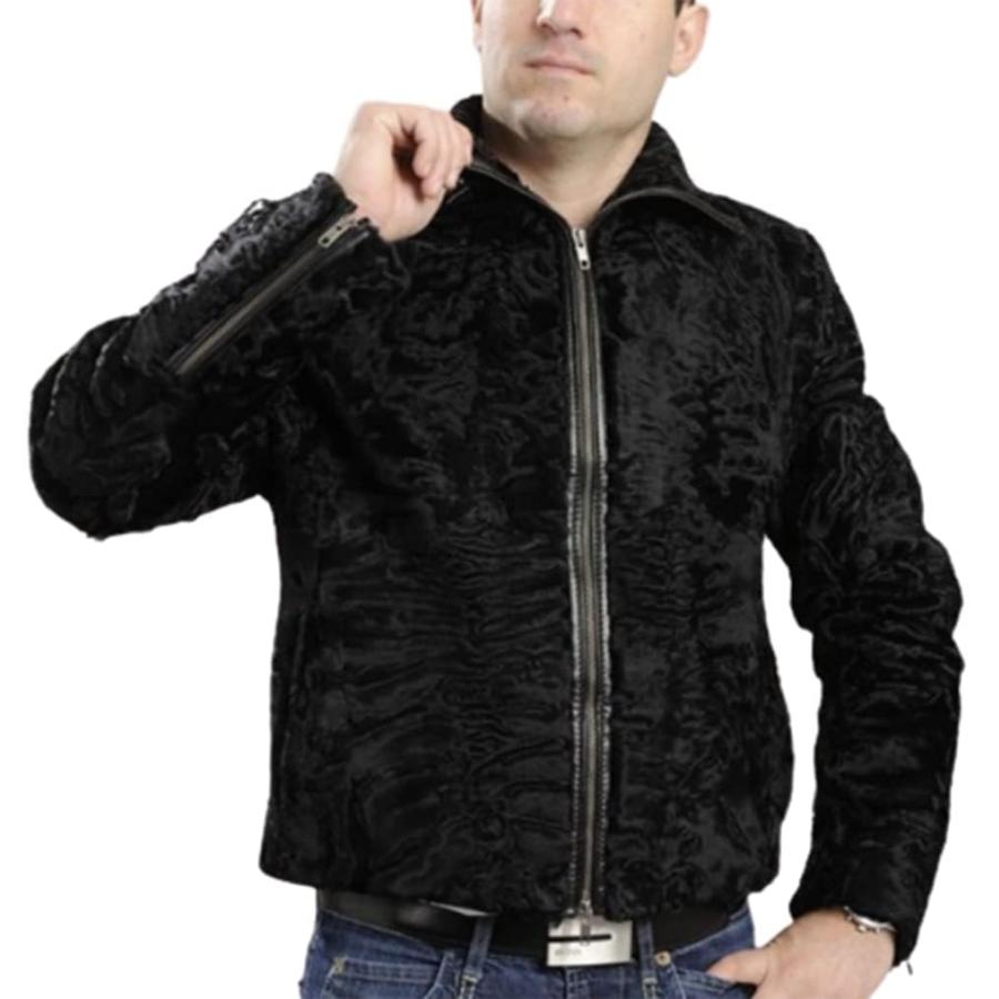【並行輸入品】leebrando Men's Persian Lamb Black Fur Jacket Karakul Coat (M)の画像