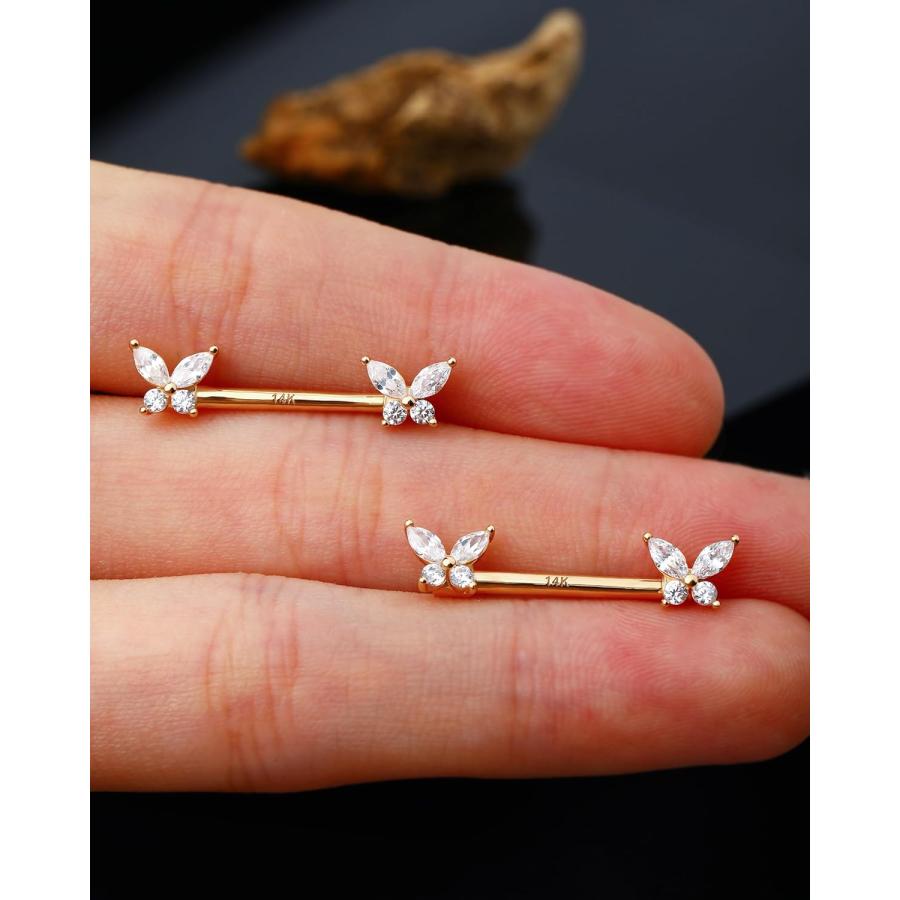 並行輸入品】Jewseen 14K 純金 ニップルリング 2個 ニップルバーベル