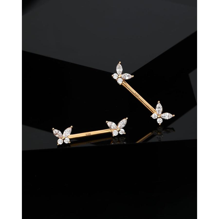並行輸入品】Jewseen 14K 純金 ニップルリング 2個 ニップルバーベル
