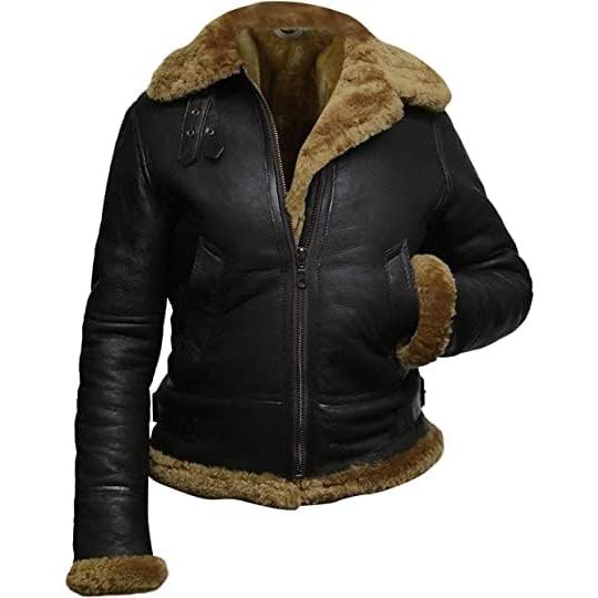 【並行輸入品】Women's Leather Jacket with Hood, Shearling Aviator Pilot Bomberの画像