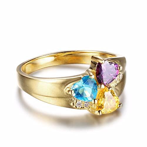 【並行輸入品】BETHZA クリスマスギフト 10K 14K 18K ソリッドゴールド 2 4誕生石リング カスタマイズされたネームリング ストの画像