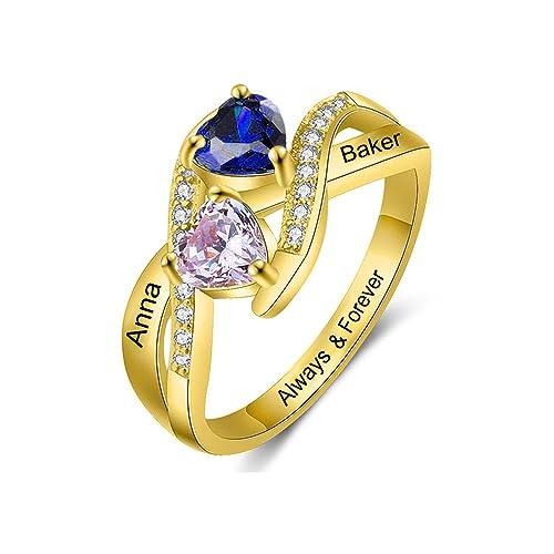 【並行輸入品】LWXIE 10K 14K 18K Gold Personalized Birthstone Rings Names Custoの画像