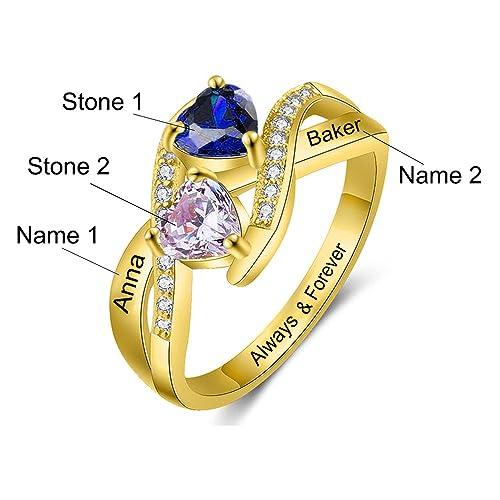 【並行輸入品】LWXIE 10K 14K 18K Gold Personalized Birthstone Rings Names Custoの画像