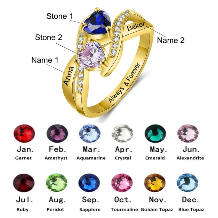 【並行輸入品】LWXIE 10K 14K 18K Gold Personalized Birthstone Rings Names Custoの画像