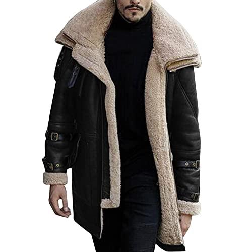 【並行輸入品】ADUWOAN Mens Fur Coat Faux Leather Jacket Leather Trench Coat Flの画像
