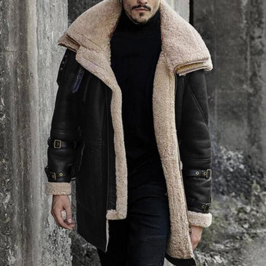 【並行輸入品】ADUWOAN Mens Fur Coat Faux Leather Jacket Leather Trench Coat Flの画像