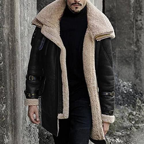 【並行輸入品】ADUWOAN Mens Fur Coat Faux Leather Jacket Leather Trench Coat Flの画像
