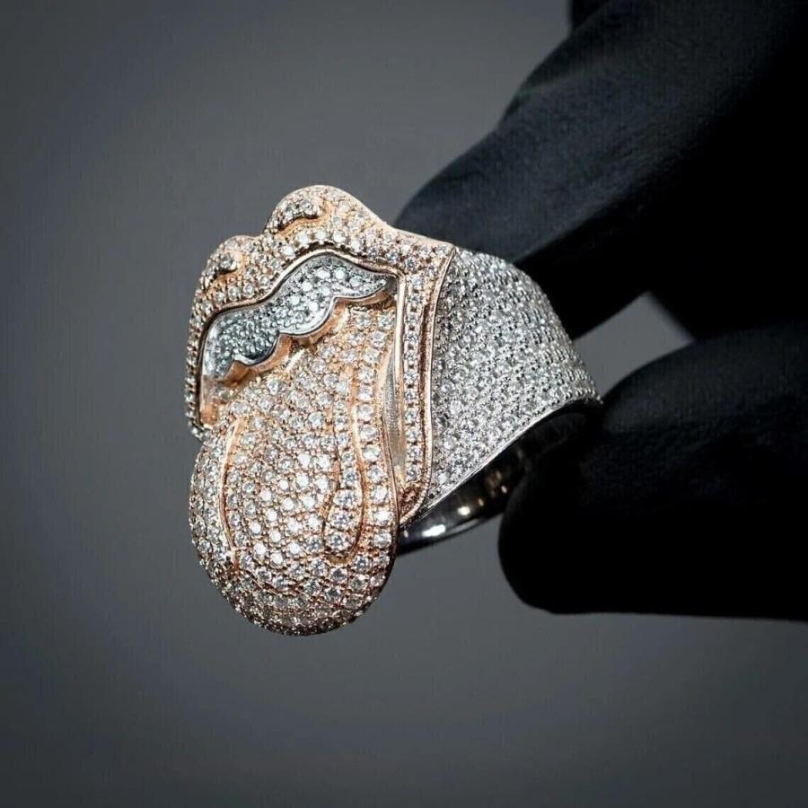 【並行輸入品】icedout Custom Ring Iced Out Diamond Ring Tongue Lip Rings Hip Hop S_1