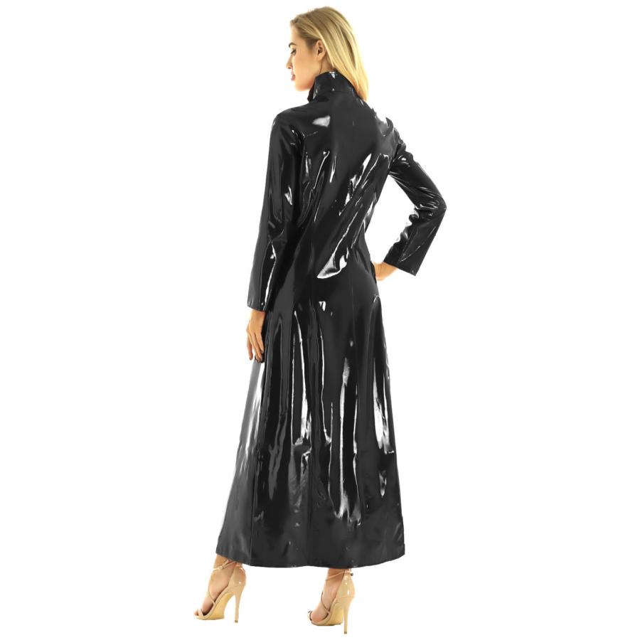 【並行輸入品】Yartina Womens Shiny Metallic Leather Turtleneck Trench Coat Zip_9