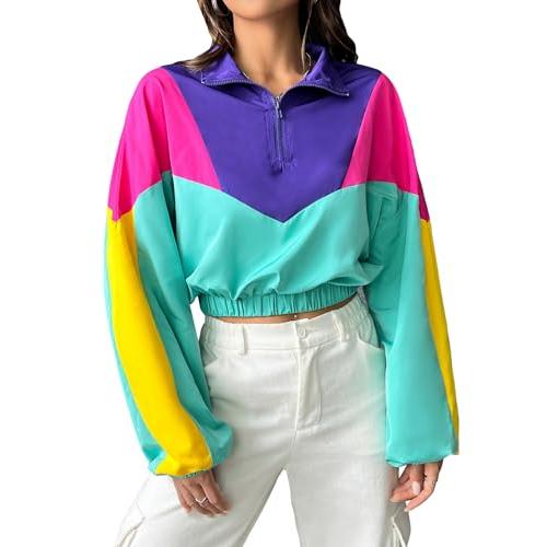 SweatyRocks SweatyRocks Women's Colorblock Half Zip Long Sleeve Crop Jacket 並行輸入品 Women's Letter Print Color Block Crop Sweatshirt Long