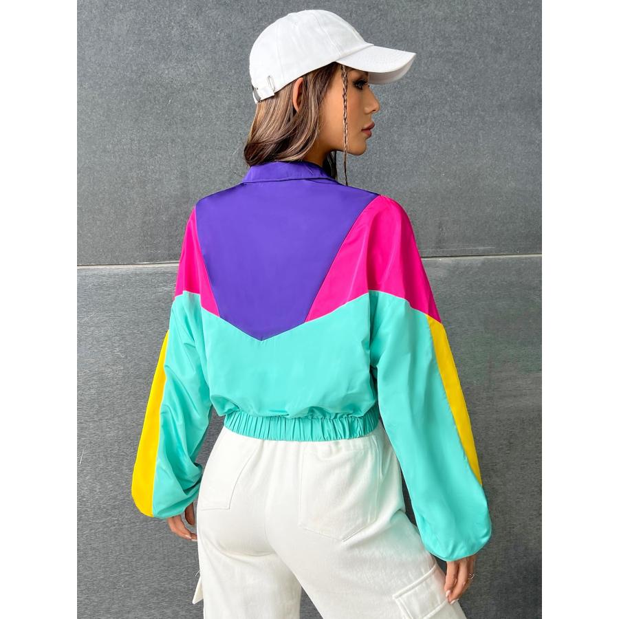 SweatyRocks SweatyRocks Women's Colorblock Half Zip Long Sleeve Crop Jacket 並行輸入品 Women's Letter Print Color Block Crop Sweatshirt Long