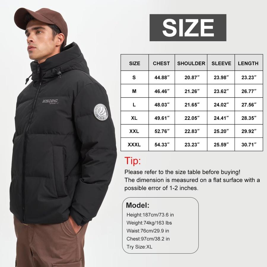 【並行輸入品】BOSIDENG Men's Winter Thicken Down Jacket with Hood,Windproof Puの画像
