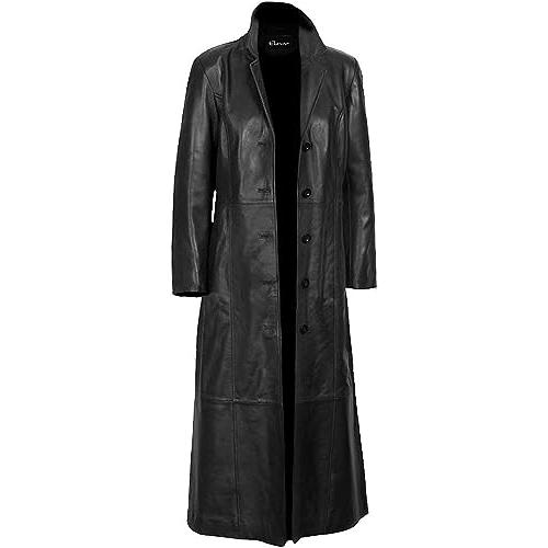【並行輸入品】Fish Pro LLC Female Trench Coat | Genuine Lambskin Black Leatherの画像
