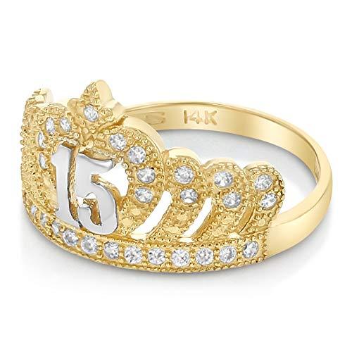 【並行輸入品】Ioka   14K Two Tone Solid Gold CZ 15 Years Birthday Princess Quiの画像