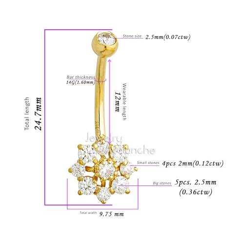 【並行輸入品】14K ゴールド スノーフレーク ベリーボタンリング 0.55カラット VVSI モアッサナイトジェムストーン 14G バナナ バーベルの画像