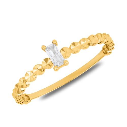 【並行輸入品】14K ソリッドゴールド キュービックジルコニア リング エメラルドカット 上品な薄いゴールド プロミスリング スタッキングリング_1