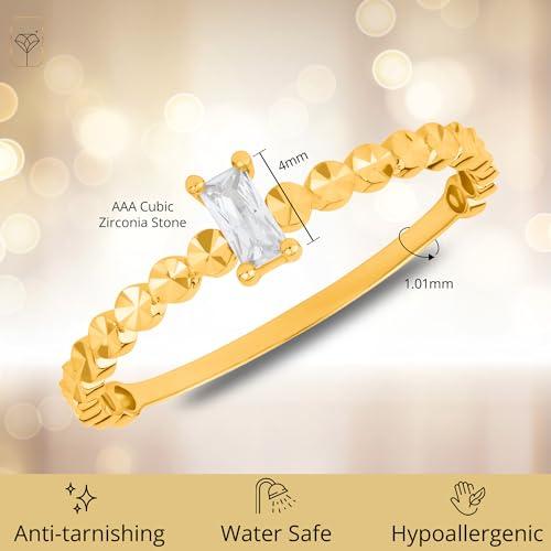【並行輸入品】14K ソリッドゴールド キュービックジルコニア リング エメラルドカット 上品な薄いゴールド プロミスリング スタッキングリング_7