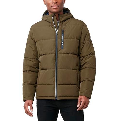 【並行輸入品】Nautica Men's Hooded Parka Jacket, Water and Wind Resistant, Oliの画像