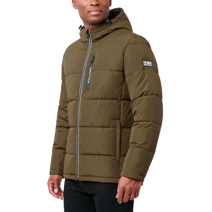 【並行輸入品】Nautica Men's Hooded Parka Jacket, Water and Wind Resistant, Oliの画像