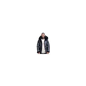 【並行輸入品】M&B Pelle Men’s Black Bomber Genuine Sheepskin Sherpa Shearlingの画像