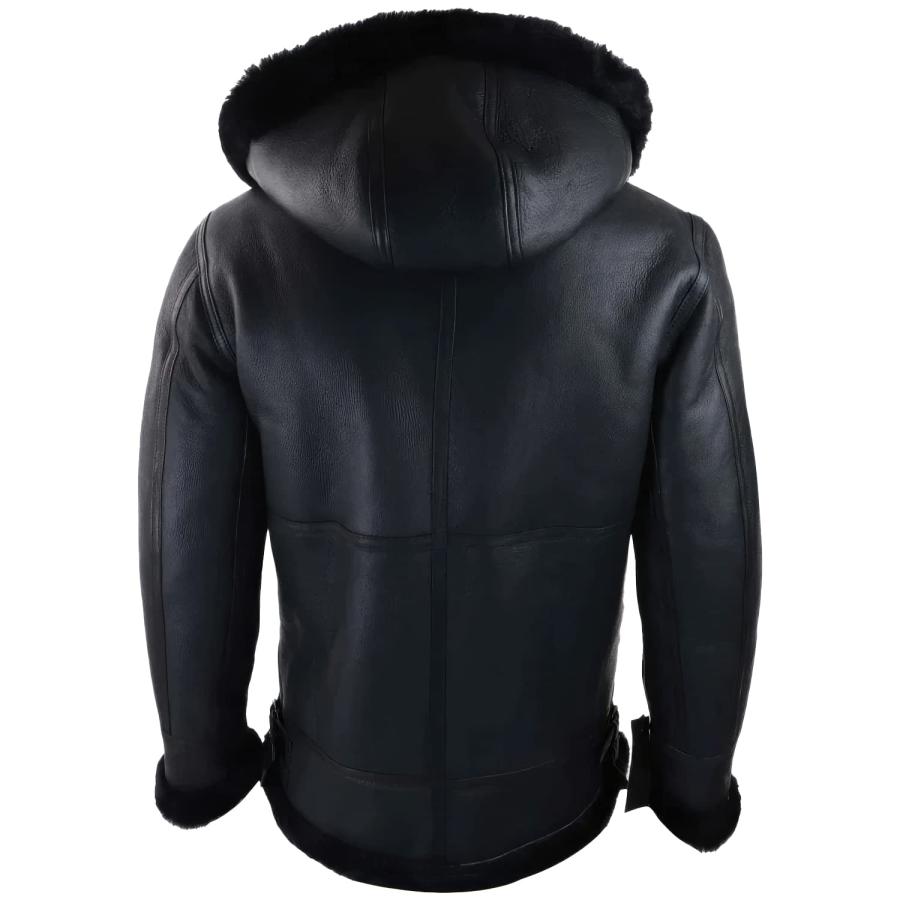 【並行輸入品】M&B Pelle Men’s Black Bomber Genuine Sheepskin Sherpa Shearlingの画像