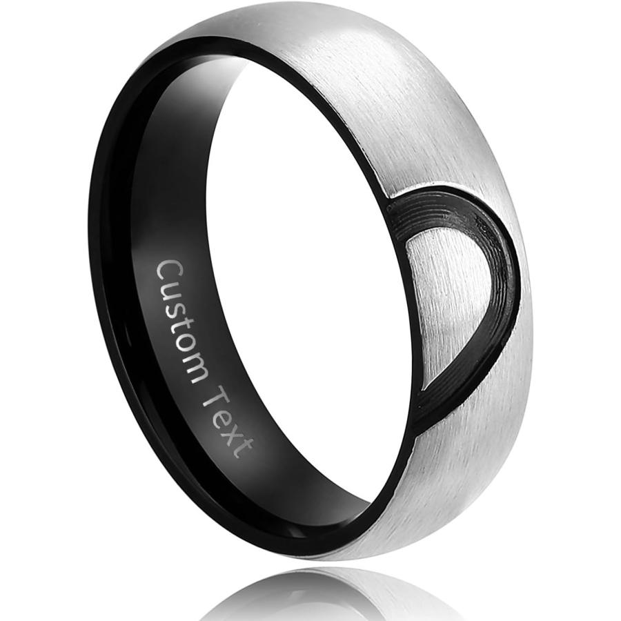 【並行輸入品】Zoesky 6mm カップルリングセット 男女兼用 ラブハート チタン プロミスリング 結婚指輪 カスタム刻印 バレンタインデージュエ_2