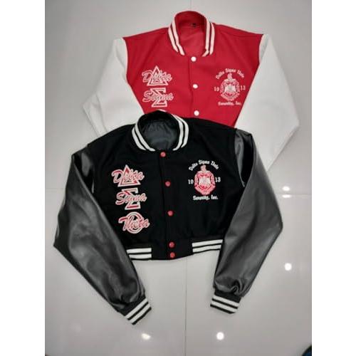 【並行輸入品】DVine 9 Designs Delta Sigma Theta Crop Varsity Jacket with Leathの画像