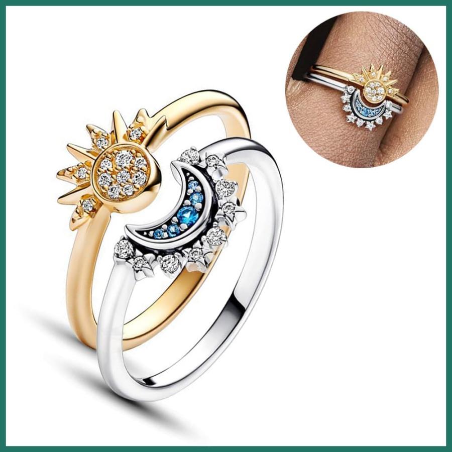 並行輸入品】LKingel 1ペア 天体太陽と月のリングセット 女性用 14K