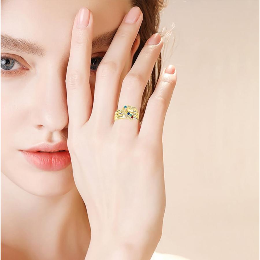 【並行輸入品】10K 14K 18K Solid Gold Personalized Family Name Ring Mothers Rinの画像