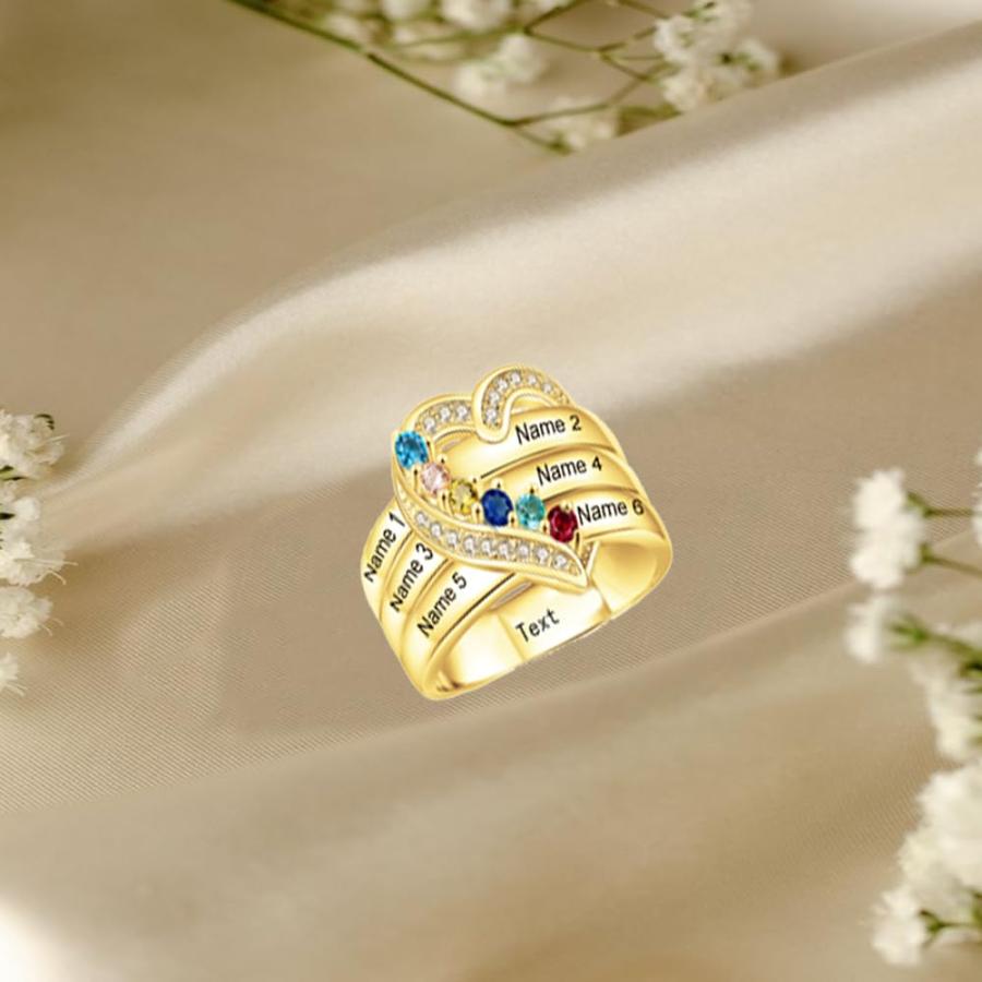 【並行輸入品】10K 14K 18K Solid Gold Personalized Family Name Ring Mothers Rinの画像
