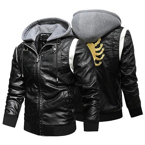【並行輸入品】Leather Jacket For Men Leather Biker Jacket Men Stand Collar Puの画像