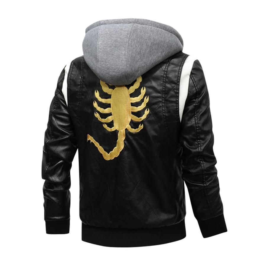 【並行輸入品】Leather Jacket For Men Leather Biker Jacket Men Stand Collar Puの画像