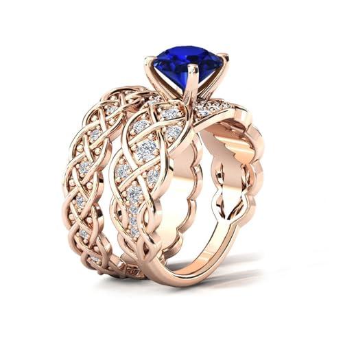 【並行輸入品】MRENITE 10K 14K 18K Gold Round Cut Sapphire Rings Set for Womenの画像