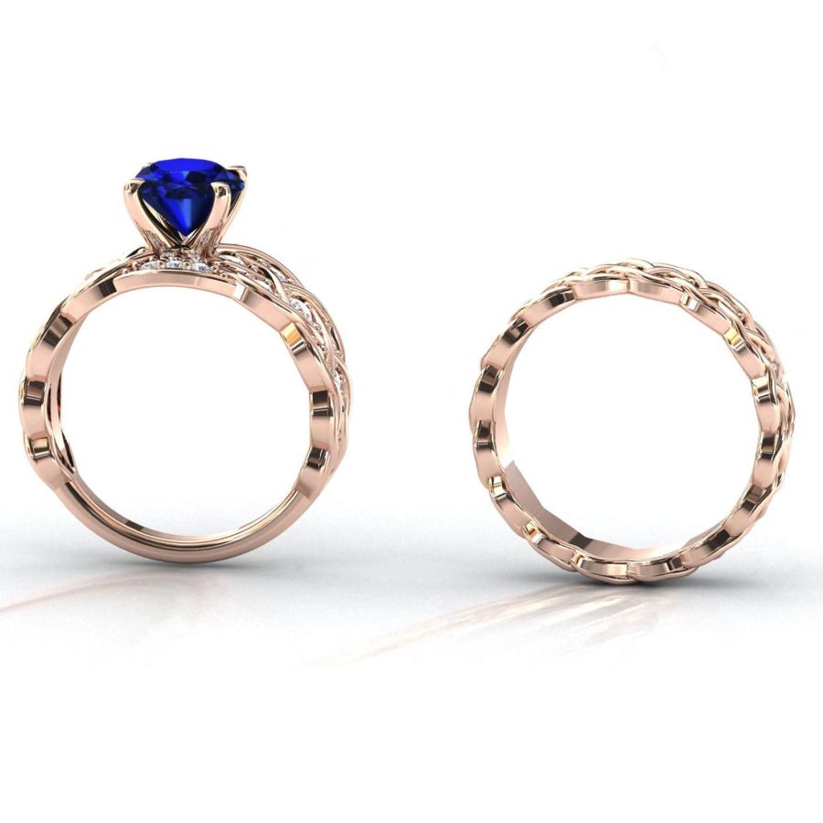 【並行輸入品】MRENITE 10K 14K 18K Gold Round Cut Sapphire Rings Set for Womenの画像
