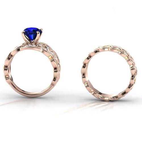 【並行輸入品】MRENITE 10K 14K 18K Gold Round Cut Sapphire Rings Set for Womenの画像