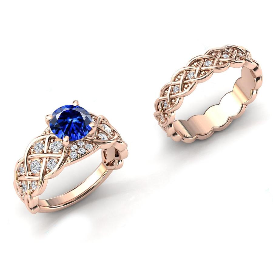 【並行輸入品】MRENITE 10K 14K 18K Gold Round Cut Sapphire Rings Set for Womenの画像