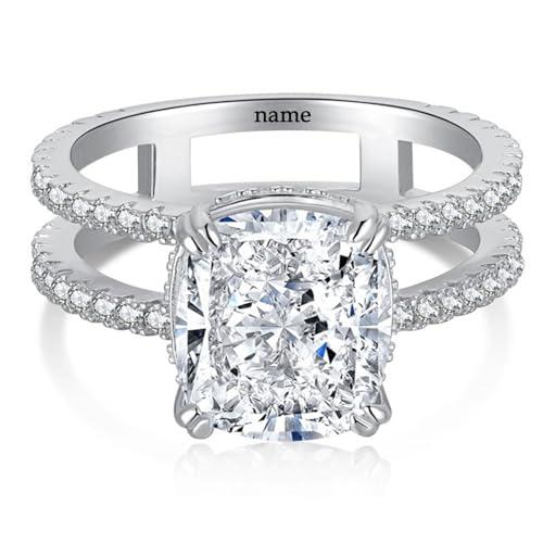 【並行輸入品】MRENITE 4CT Moissanite Cushion Cut Ring Cushion Moissanite Splitの画像