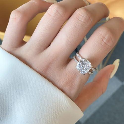 【並行輸入品】MRENITE 4CT Moissanite Cushion Cut Ring Cushion Moissanite Splitの画像